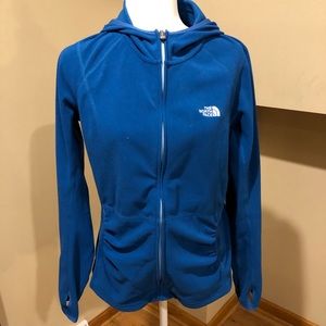 The North Face hooded blue zip fleece Large